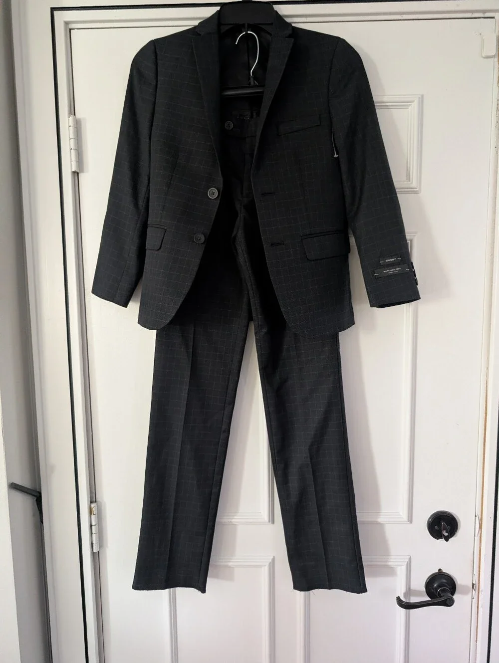 Marc New York Andrew Marc Boys Skinny Black Plaid Suit